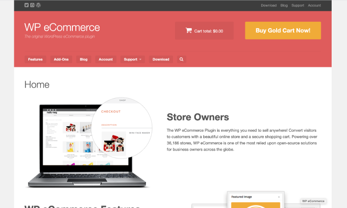 Imagen de una web con fondo rojo y un PC portátil en ella