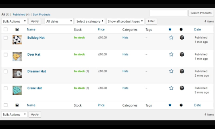 Imagen de una tabla de productos